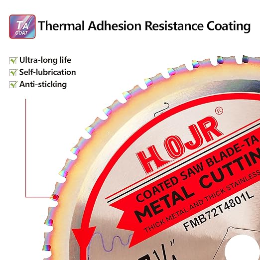 Dia 7-1/4" (184mm) 48-Tooth Arbor 5/8" Metal Cutting Circular Saw Blade, for Steel and Stainless Steel,The Cutting Head Uses a Special Anti-Heat Sticking Coating,FMB 7-1/4 inch 48-Tooth 5/8" -TA