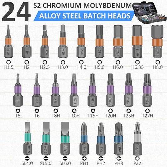 24 in 1 Magnetic Screwdriver Set, DIY Ratchet Screwdriver Set, Multi Bit Magnetic Drive Set with Detachable Ratchet Handle, Portable Compact Repair Tool Kit