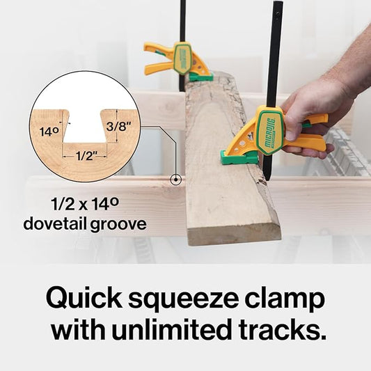 MICROJIG MatchFit Grr-rip Clamps, Dovetail, T-Track Compatible, for Woodworking Jigs, Sleds, Workbenches, Squeeze Action, DVC-625QCK2, 2-Pack, Yellow