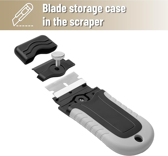 Bates- Razor Blade Scraper, Grey, Locking Razor Scraper Set with 10 Extra Stainless Steel Blades, Window Scraper, Scraper Tool, Glass Scraper, Scraper Blades, Paint Scraper Blade Scraper for Cleaning