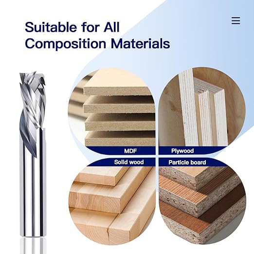 KEENTECH 1/2" Shank 2 Flute Flat Tip Compression Sprial Router Bit for CNC Router Machine, 3/8" Cutting Diameter, 1" Cutting Depth, for Wood Cutting, Custom Furniture, Slot Mortise, Engraving