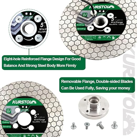 Tile Diamond Saw Blade - 10pcs 5"/125mm Dual-Purpose Diamond Cutting Disc,Angel Grinder Blade Arbor 5/8"-11 Thread for Cutting and Grinding Ceramic Tiles,Porcelain,Granite,Marble