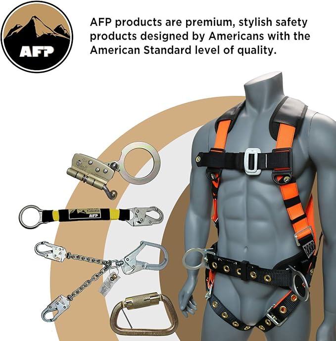 AFP 6FT Double Leg Internal Shock Absorbing Safety Fall Protection Lanyard with Dual Aluminum Pelican Rebar & Steel Snap Hook | Heavy-Duty Webbing | OSHA & ANSI Rated (Aluminum)