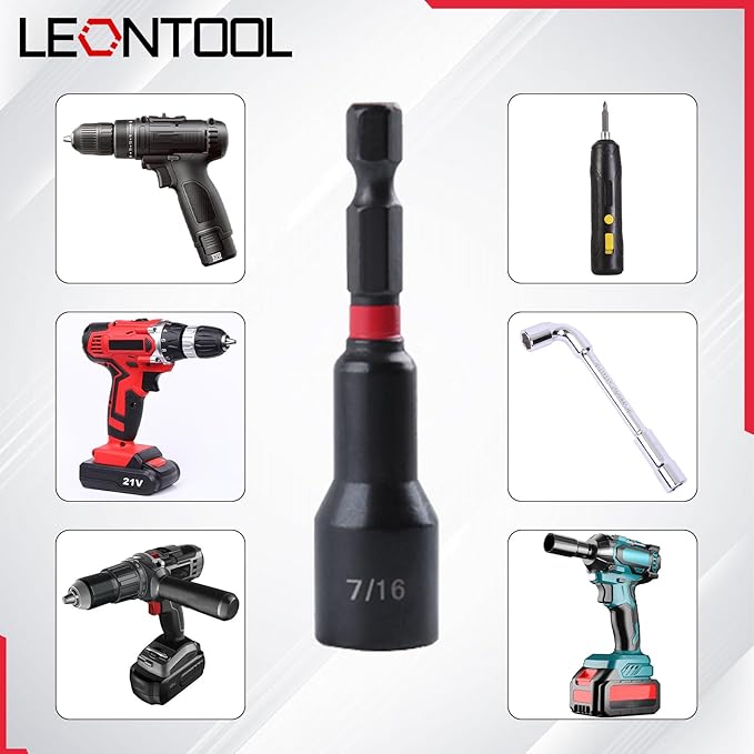21PCS Magnetic Nut Driver Set for Impact Drill, 1/4" Hex Shank, Metric & SAE Magnetic Impact Drill Driver Bit and Socket Adapter, Magnetic Bit Holder, Quick Release Extension with Storage Bag