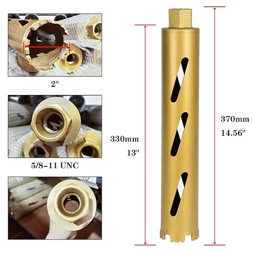 2" Dry Core Drill Bits for Cured Concrete with Rebar Brick Blonck Masonry etc 13in/330mm Drilling Depth竊?0mm Diamond Segment Height竊? Adapters