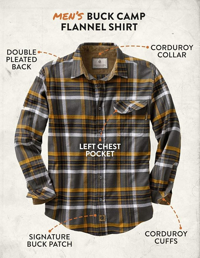 Legendary Whitetails Men's Flannel Shirt Long Sleeve Button Down 100% Cotton