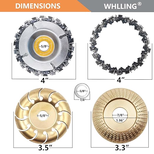 4PCS Wood Grinding Wheel for 4" or 4 1/2" Angle Grinder, 12 Teeth Wood Shaping Disc, Circular Saw Blade with Replacement Chain for Woodworking Cutting, Carving, Shaping and Sanding Grinding Wheel