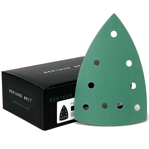 Serious Grit - 600 Grit 4" x 6" Delta (100mm x 150mm) Triangle Sanding Sheets - Fits Festool DTS 400 & Mirka DEOS Delta Sanders - Heavy-Duty Hook & Loop Film Sandpaper for Detail Sanders - 50 Pack Box