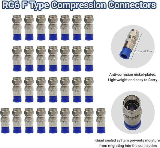 Coax Cable Crimper and F RG6 RG59 Connectors 30Pcs F Male And 10Pcs Female to Female with Coaxial Compression Tool Kit Wire Stripper