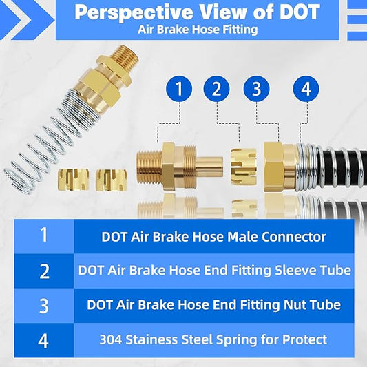 1/2??Hose x 1/2??Male Connector with Spring Guard, Dzakoot 2 Pack Air Brake Hose End Fitting with 2 Pack 1/2??Sleeve Tube