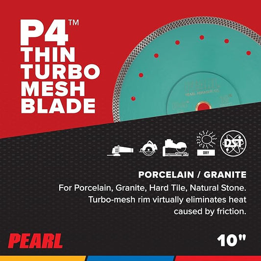 PEARL ABRASIVE CO. P4 Thin Mesh Turbo Porcelain Blade 10" 5/8"-20mm-7/8