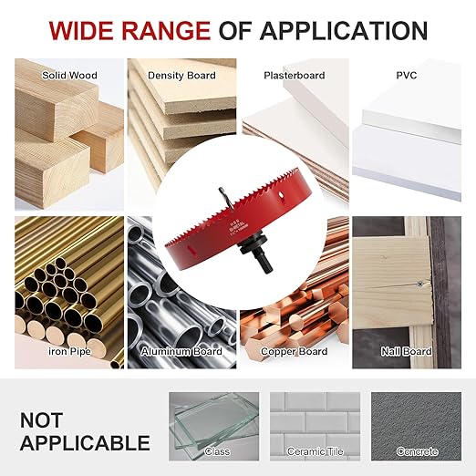 7-1/2" (190mm) Bi-Metal M42 High Speed Steel Hole Saw with Pilot Drill Bit, Smooth Cutting Edge for PVC, Drywall, Wood, Plastic, Gypsum Board, Rubber, Thin Metal