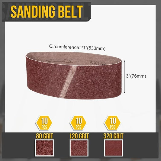 3 x 21 Inch Sanding Belt, 30 Pcs 80/120/320 Grit Knife Sharpener Belts Work Sharpening for Belt Sander Knife Carving Tool Metal Working