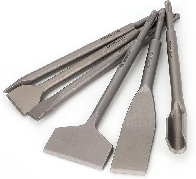 COMOWARE Chisel Set with SDS Plus Shanks, 6Pcs SDS Plus Chisels include Tile Grooving Scraping Flat Point Scaling Chisels 40Cr Steel Rotary Hammer Drill Bits Kit for Home Improvement