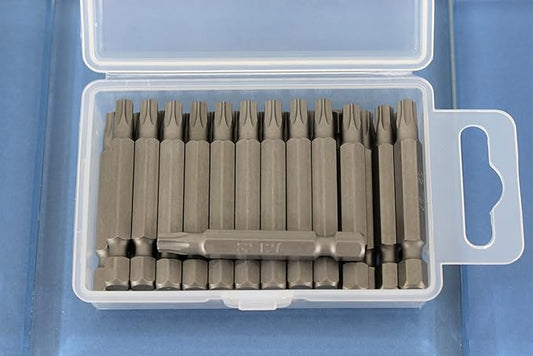 25 pc T27 Torx Star 6 Point T-27 Screwdriver Impact Ready 2 Inch Length Insert Bits Hex Shank with Quick Release Slot
