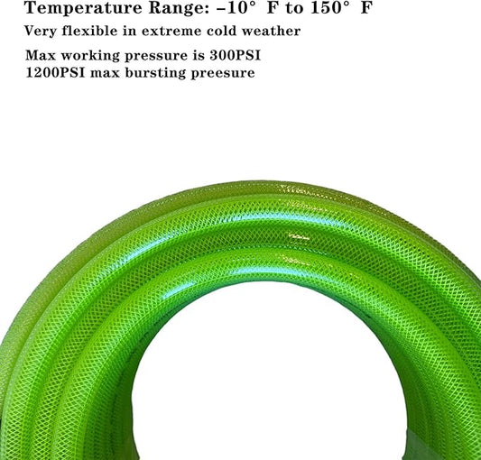 Air Hose 1/4 in x 100 ft, Polyurethane(PU), Reinforced Air Compressor Hose, Lightweight, Kink Resistant with 1/4??Industrial High Flow Quick Coupler&Plug, Bend Restrictors,300 PSI (100FT, White Green)