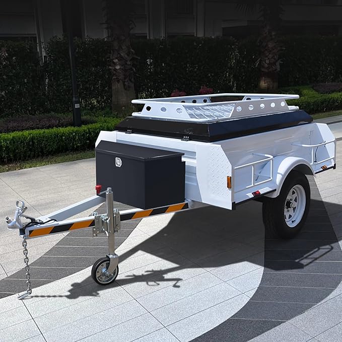 49 Inch Steel Trailer Tongue Box, Heavy Duty Tool Box for Trailer with G-Lock and 2 Keys, Suitable for Trailers and Pickup Trucks,Black(49×15×18.5 inch)
