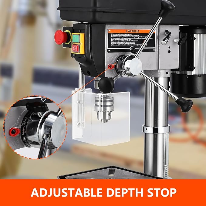 Powerful 15" Benchtop Drill Press with 288-3084 RPM Variable Speed Control, 7.5 Amp 120v Pure Copper Motor with Satety Guard, 0-45°Tilting Worktable, Floor Drilling Machine for Wood Metal