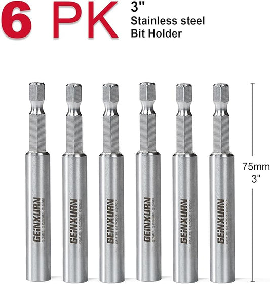 6PACK Stainless Screwdriver Bit Holders, 3Inches Extension Socket Drill Bit Magnetic Holder Hex Shank Quick-Change Drill Bit Guide