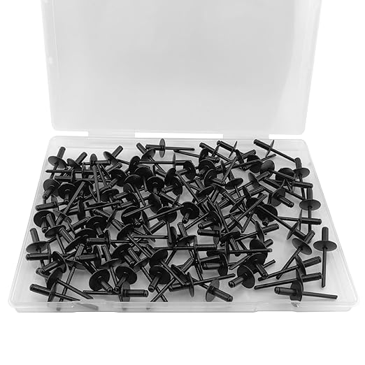 ALLCLEAN 110pcs All Black Large Flange Rivets,3/16 * 1/2" Open End Aluminum Blind Rivets,4.8 * 12 Pop Blind Rivet