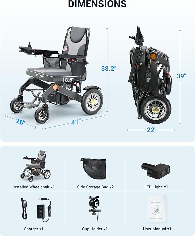 Goldseason 30 Mi Foldable Electric Wheelchairs for Adults & Seniors ??Lightweight All-Terrain Travel Motorized Wheelchair, Supports 400 lbs, 500W Power Wheelchairs with 13" Off-Road Tires, Gray