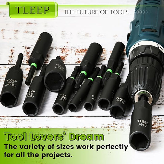 Deep Nut Driver Set for Impact Drill w/Wing Nut Driver Bit, Sae/Metric 80MM Deep Nut Driver Bits, 1/4" Quick Change, 8mm 10mm 13mm 9/16”(14mm) 5/8”(16mm) 17mm 3/4”(19mm) 5/16” 3/8” 7/16” 1/2”