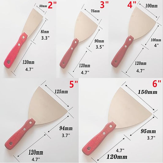 5Pcs Putty Knife Scrapers Stainless steel spatula Tool set竊똷ith a comfortable wooden handle竊똣or Scrapering,Drywall Repairs and Spreading竊똖aping Drywall Wall Painting (Mixed pack2",3",4",5",6")
