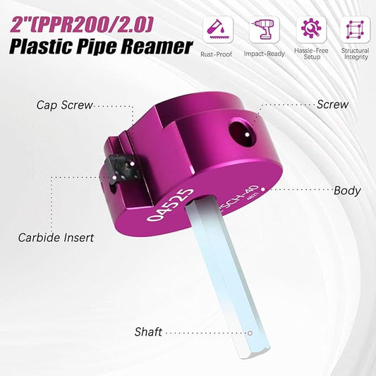 PVC Pipe Reamer Kit 1 PCS 2"(PPR200) for SCH 40 CPVC & ABS Plastic Fittings ??Fits 1/2" Drills with 3/8" Hex Shaft ??Ideal for Exhaust, Drain & Water Pipe Cleaning, Durable & Heavyduty
