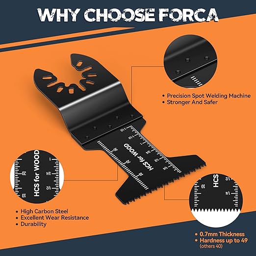 FORCA Universal Oscillating Saw Blades 52 pcs Fine Tooth Multi Tool Blades Kit for Quick Cutting, 1-3/4??Multitool Blades with High Carbon Material for Wood, Compatible with 95% Oscillating Tools Mod