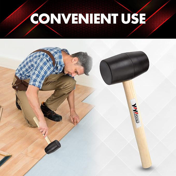 YIYITOOLS YY-2-005 Rubber Mallet Hammer With Wood Handle–24-oz, black