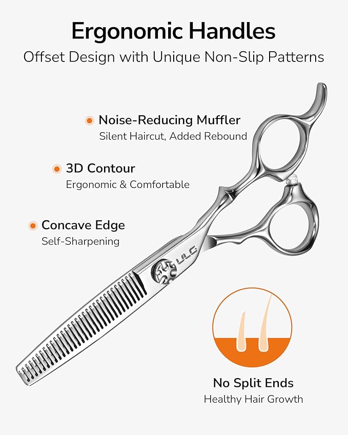 ULG Professional Hair Thinning Scissors 6.7?? Japanese 440C Stainless Steel, 32-Teeth Texturizing Shears with Adjustable Tension Screw, Ergonomic Offset Handle, Ultra Sharp Blades for Salon & Home Use