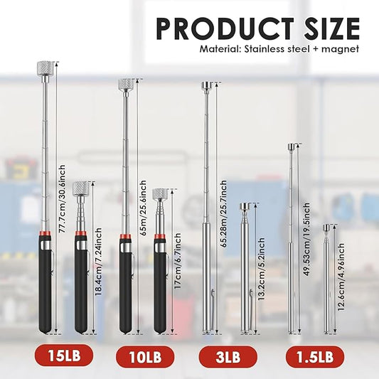 8Pcs Telescoping Magnetic Pickup Tool 1.5LB 3LB 10LB 15LB Extendable Magnet Stick Set Grabber Tools Stainless Steel Portable Bolt Screws Reacher Magnetic Nail Picker for Men Husband Birthday Christmas
