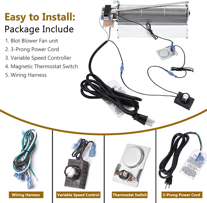 Criditpid BLOT BLOTMC Fireplace Blower Kit for Monessen, Majestic, Martin, Vermont Castings, BLO24T Fireplace Blower Fan Kit Replacement for Monessen BDV300, BDV400, BDV500, Rotom HB-RB94, HB-RB79