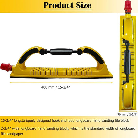 Toromp 2-3/4" x 15-3/4" Dust Free Longboard Hand Sanding File Block Adjustable Radius Flex with Hook & Loop Backing, Hand Sander Dust Extraction Sanding Block for Automotive, Woodworking - 1 Pack