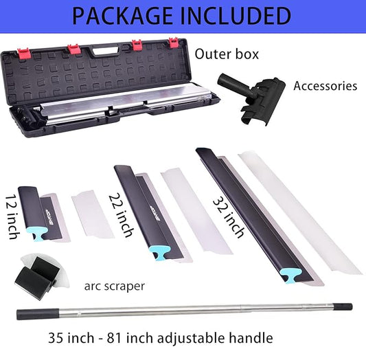 BHTOP Drywall Tools Skimming Blade with Extension Handle - 12", 20" & 32" Blades with 2 Pack 0.3 mm Blades, Construction Tools End Caps, Wall-Board with Outer Box in Black