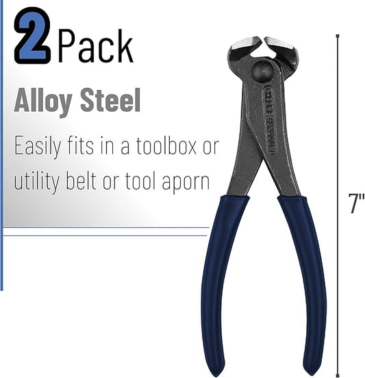 Bates- Nail Puller, 7 Inch, 2 Pack, Orange and Navy Blue, Nail Remover Tool, Cutting Pliers, Carpenter Tools, Staple Puller, End Cutting Pliers
