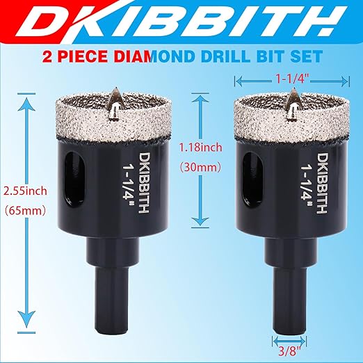 1-1/4" Diamond Hole-Saw Bits with Pilot Drill Bit - 1.25" Diamond Tipped Tile Hole Saws with Guiding Bit for Accurate Drilling Porcelain Tile Ceramic Pottery Granite Stone Glass Bottles 32mm