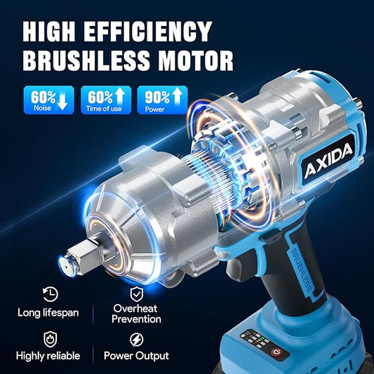 Cordless Impact Wrench 1/2 Inch, 1500N·m(1107ft・lbs) Brushless High Torque Impact Gun, 21V Impact Driver with 2x 4.0Ah Batteries, Charger & 5 Sockets, Variable Speeds for Car/Truck RV/Mower