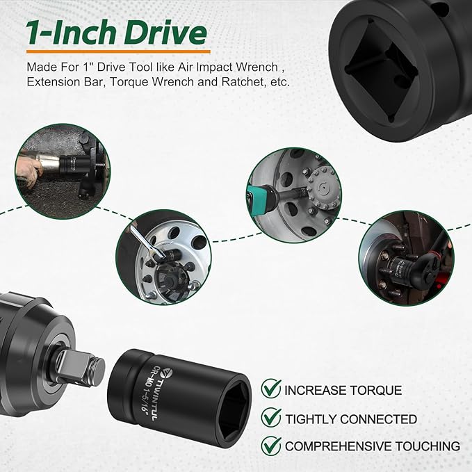 1-5/16" Impact Socket 1" Drive, 6 Point Design, CR-MO Axle Nut Socket, ANSI Certified, Heavy Duty Socket 1 Inch Drive for Truck, Trailer, Industrial & Fleet Maintenance