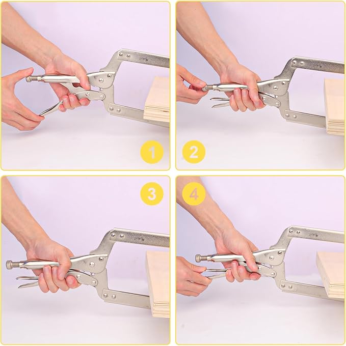 4 Pack 18 Inch C-Clamp Locking Pliers with Swivel Pads, Heavy Duty, Adjustable Vise Grip C Clamps for Woodworking and Home Improvement