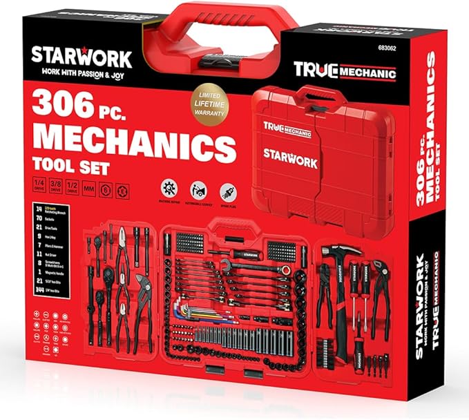 STARWORK TRUE MECHANIC 306-Piece Mechanics Tool Set and Socket Set, Comprehensive Tool Kit, Automotive Repair Tool Set, ?륯liers Wrench?? Professional