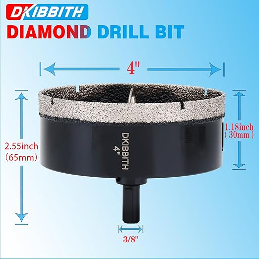 4" Diamond Hole-Saw Bits with Pilot Drill Bit 4 in Diamond Tipped Tile Hole Saws with Guiding Bit for Accurate Drilling, for Porcelain Tile Ceramic Pottery Granite Stone Glass Bottles 102mm
