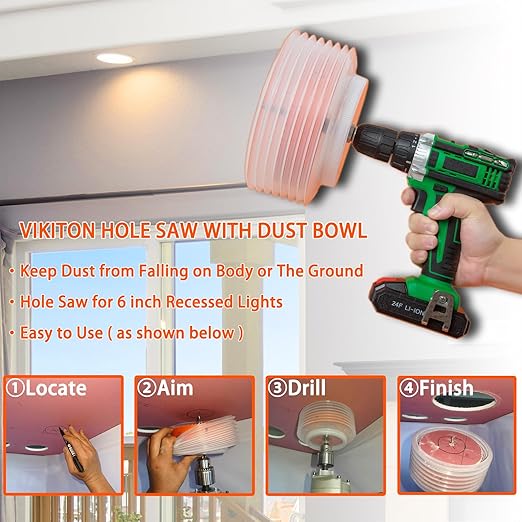 6-3/8 Hole Saw for Recessed Lights, 6.3 Inch Hole Cutter with Dust Bowl Catcher for Led Recessed Lighting 6 Inch and Wood Metal Drywall, Bi-Metal Construction
