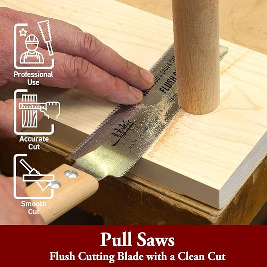 SUIZAN Flush Cut Saw 6" - Professional Japanese Pullsaw Ryoba Double Edge Handsaw Woodworking Tools