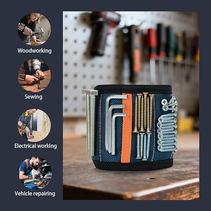 Azuneyeunt 2 Pack Magnetic Wristband for Tools ??Lightweight Tool Belt & Portable Magnet Wristband for Holding Screws, Nails, Drilling Bits ??Best Tool Gifts for Dad, Husband, Grandpa, & Handyman
