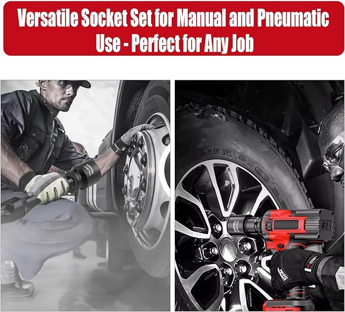 1/2 Inch Deep Drive Impact Socket Set,6-Point,SAE(3/8" to 1-1/4"),14 Pcs,Cr-Mo Steel,With a Storage Case