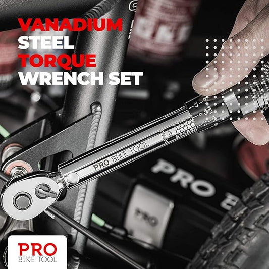 PRO BIKE TOOL Adjustable Torque Wrench Set - High-Precision 1/4 Wrench with 2-20 Nm Range - Complete Bike Tool Kit with Hex, Torx Bits, and Case for Easy Storage