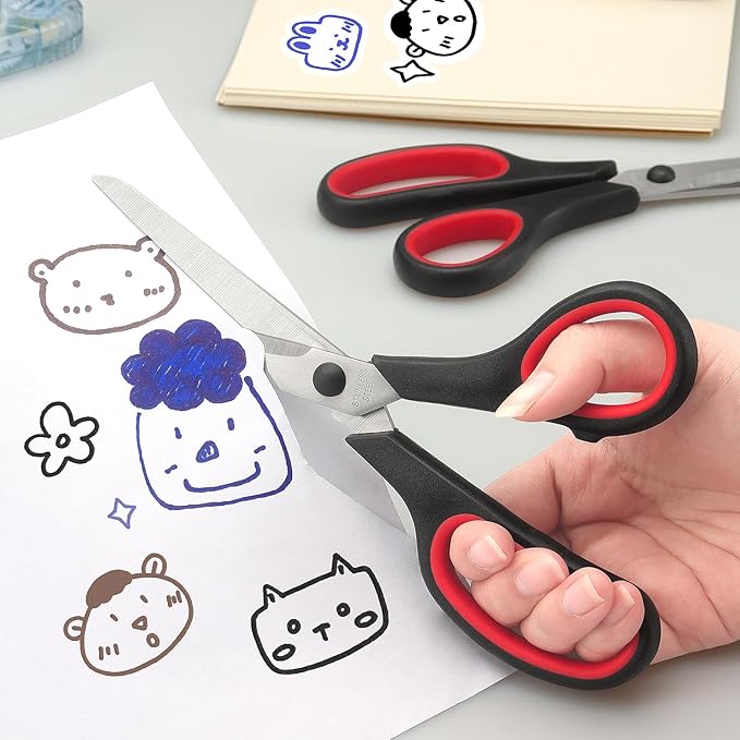 All Purpose Scissors with Stainless Steel Blades, High Performance Cutting, Ergonomic and Comfort Handles, Perfect for Office Home School Art Crafts, 8.5 Inch, 2 PCS