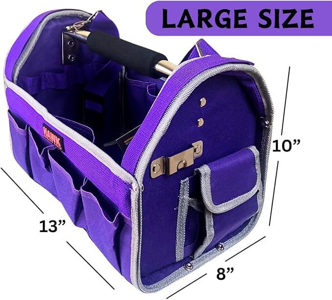 RAVEN 12.5" Purple Tool Carry-All | Premium Canvas with Multi-Pockets | Metal Handle & Rubber Feet | 12.5" x 9.5" x 8" | Best for Tools, Crafts & Supplies