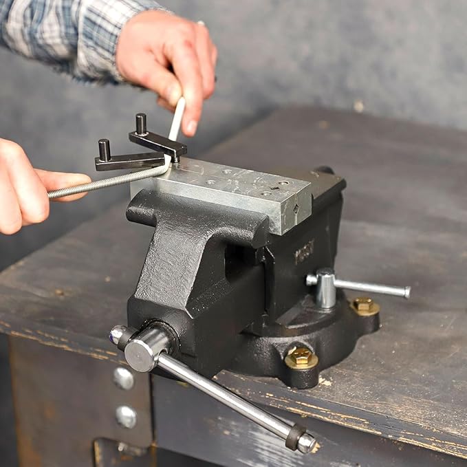 Yost Vises MV-5 5" Wide Jaw Multipurpose Bench Vise | Industrial-Grade Work Table Mechanic Tools for Wood & Metal Works | 360째 Swivel Base | Includes 4 Jaw Dogs